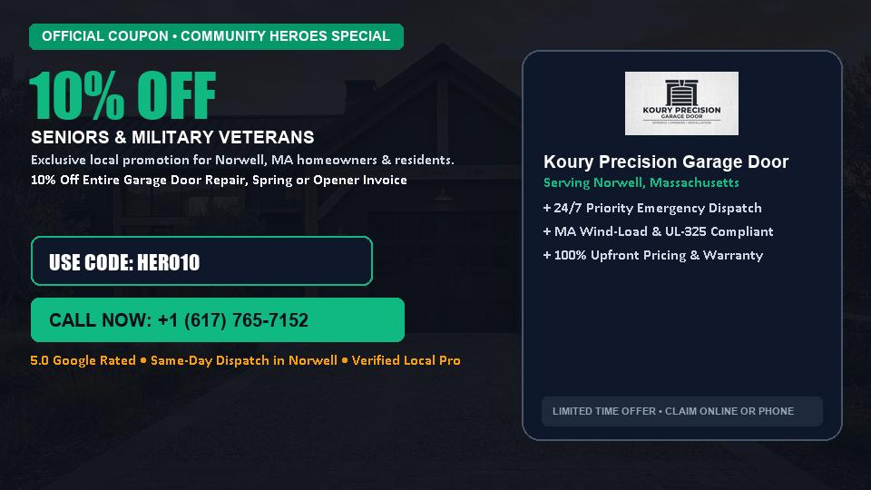 10% OFF Senior, Military & First Responder Discount in Norwell, MA - Koury Precision Garage Door