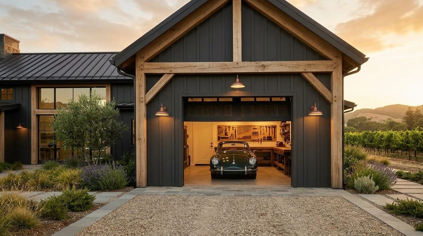 Koury Precision Garage Door Garage Door Gliding Open Revealing Warm Illuminated Interior